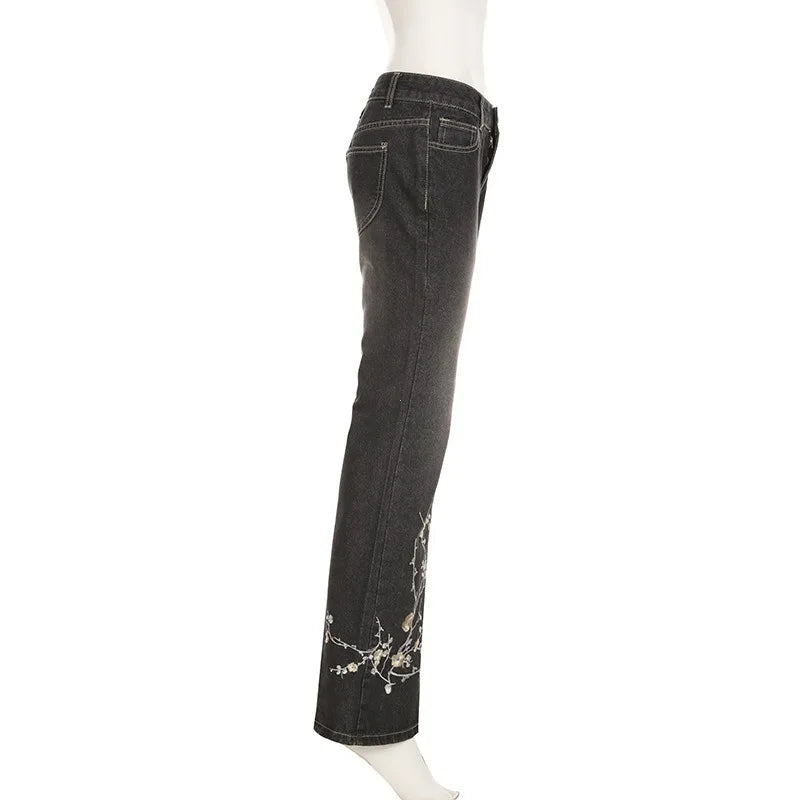 Floral Embroidery Flare Jeans