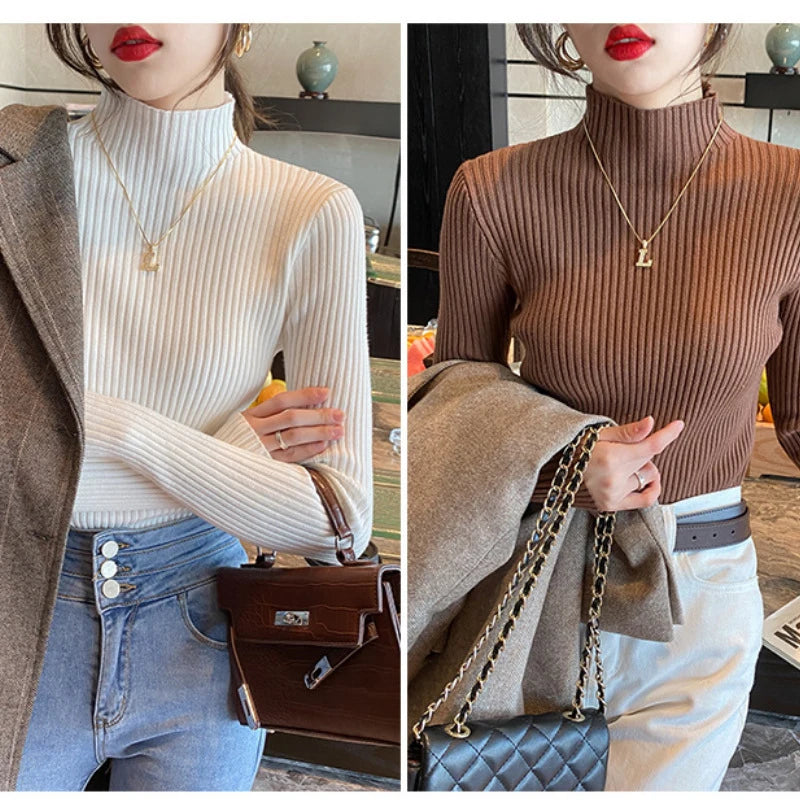 Slim Turtleneck Long-Sleeve Knit Top