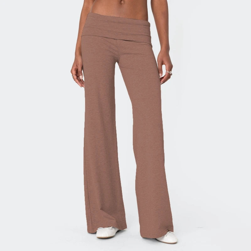 Casual Wide Leg Sweatpants for Women Fold Over Low Rise Flare Yoga Lounge Pants Back to School Clothes for Teen Girls Outfits