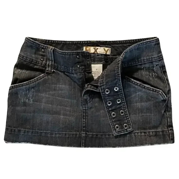 Y2K Retro Light Blue Mini Skirt Harajuku Classic Casual Denim Skirt Gothic Fashion Kawaii Low Waist Micro Skirt Womens Clothing