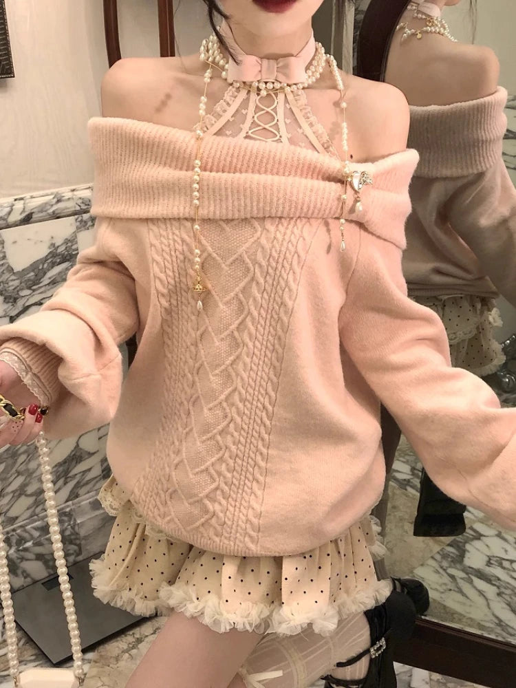 Bow Off-Shoulder Knit Sweater