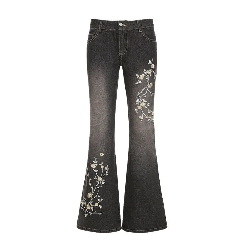 Floral Embroidery Flare Jeans