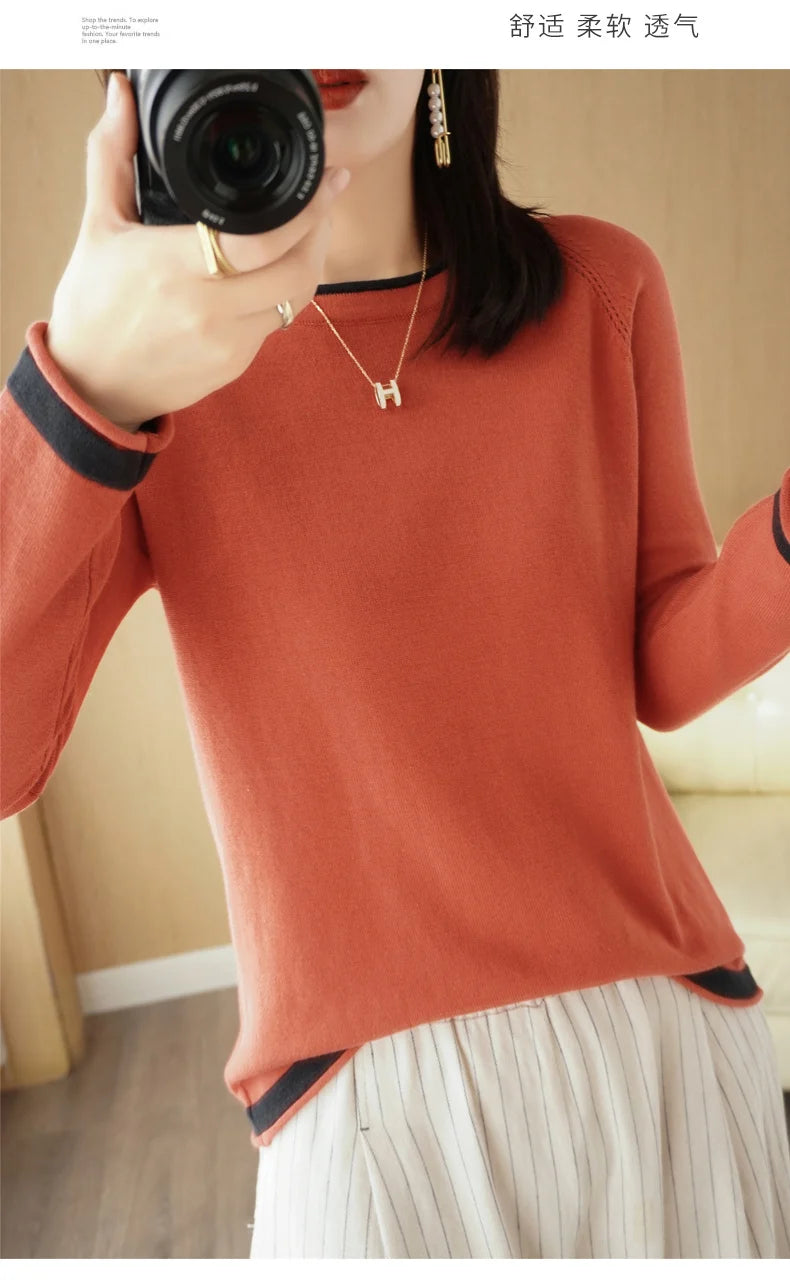 Cotton Round-Neck Loose Knit Sweater