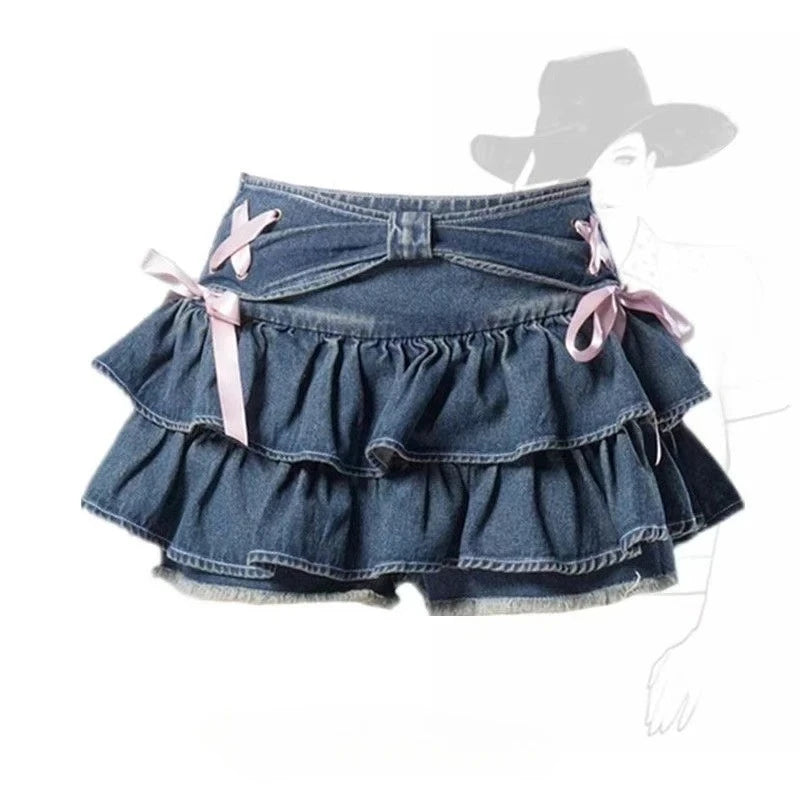 Y2K Riveted Belt A-Line Denim Mini Skirt