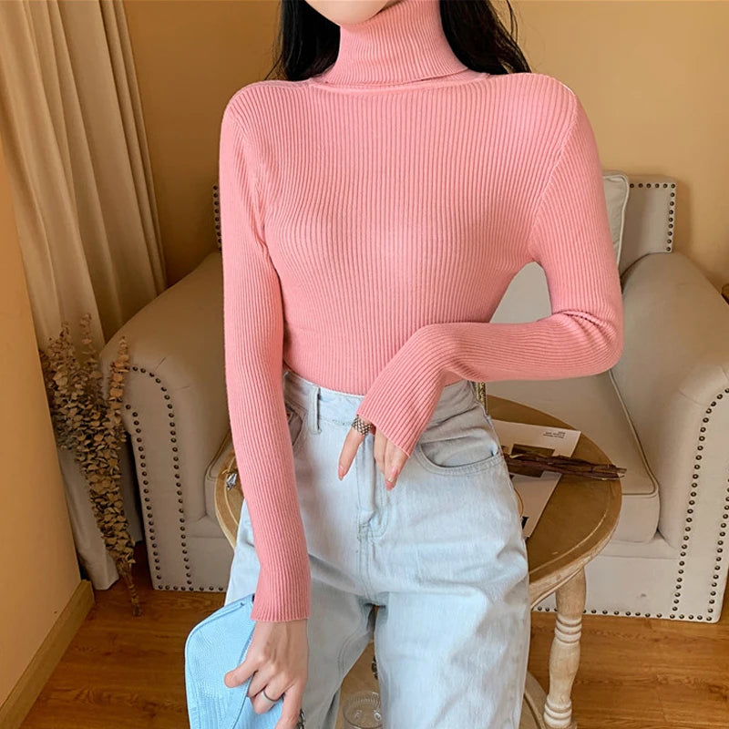 Ribbed Foldover Turtleneck Sweater