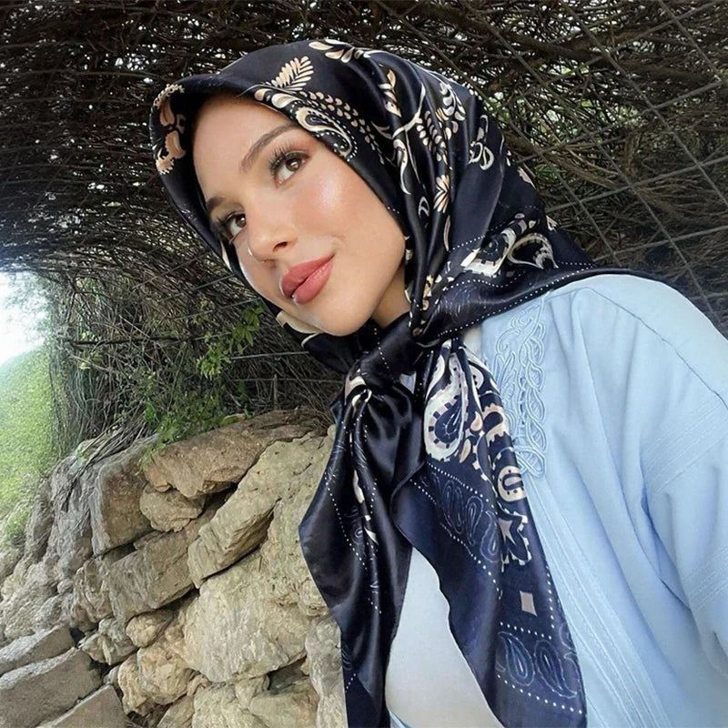 Printed Satin Square Scarf