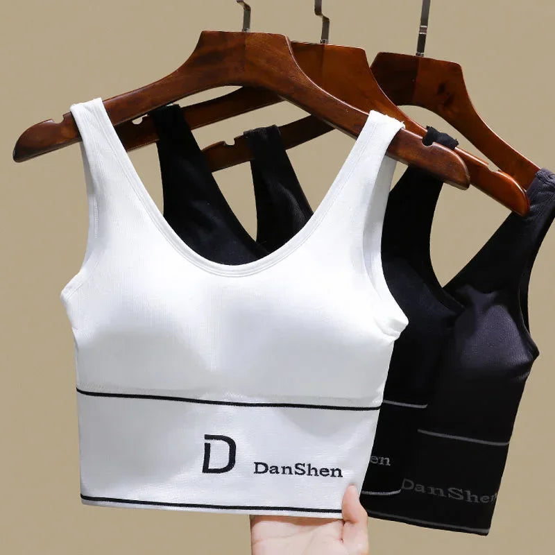 U-Shaped Women's Seamless Yoga Bra D Letter Push Up Sports Top Shockproof Crop Top Anti-sweat Fitness Underwear All-Match Vest
