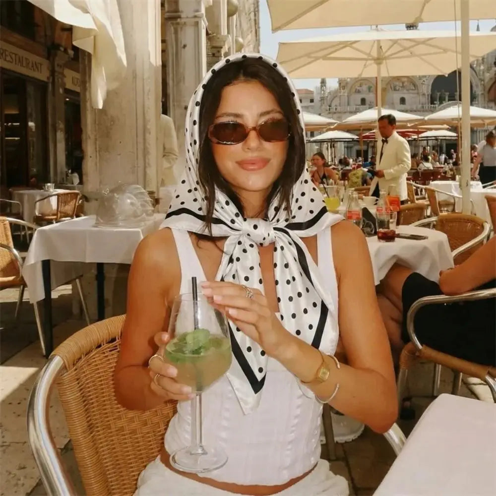 Elegant Printed Dot Print Scarf Geometric Shape Spicy Girls Polka Dot Silk Scarf Headband Hip Hop Small Square Scarf Beach