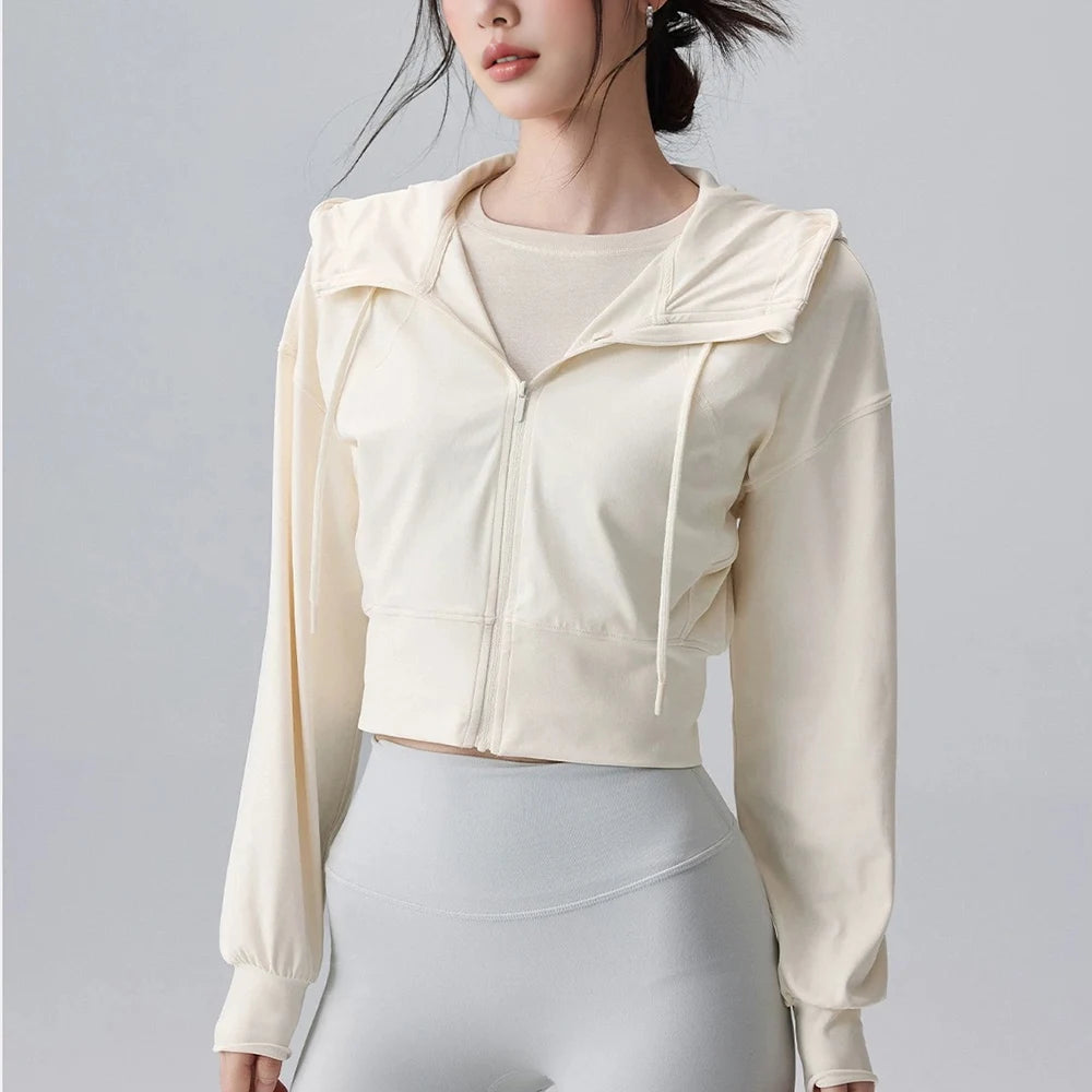 Women's Hooded Running Jacket Cycling Coat Yoga Jogging Shirt Tights Outdoor Sports Gym Clothing Running Wear Sportswear