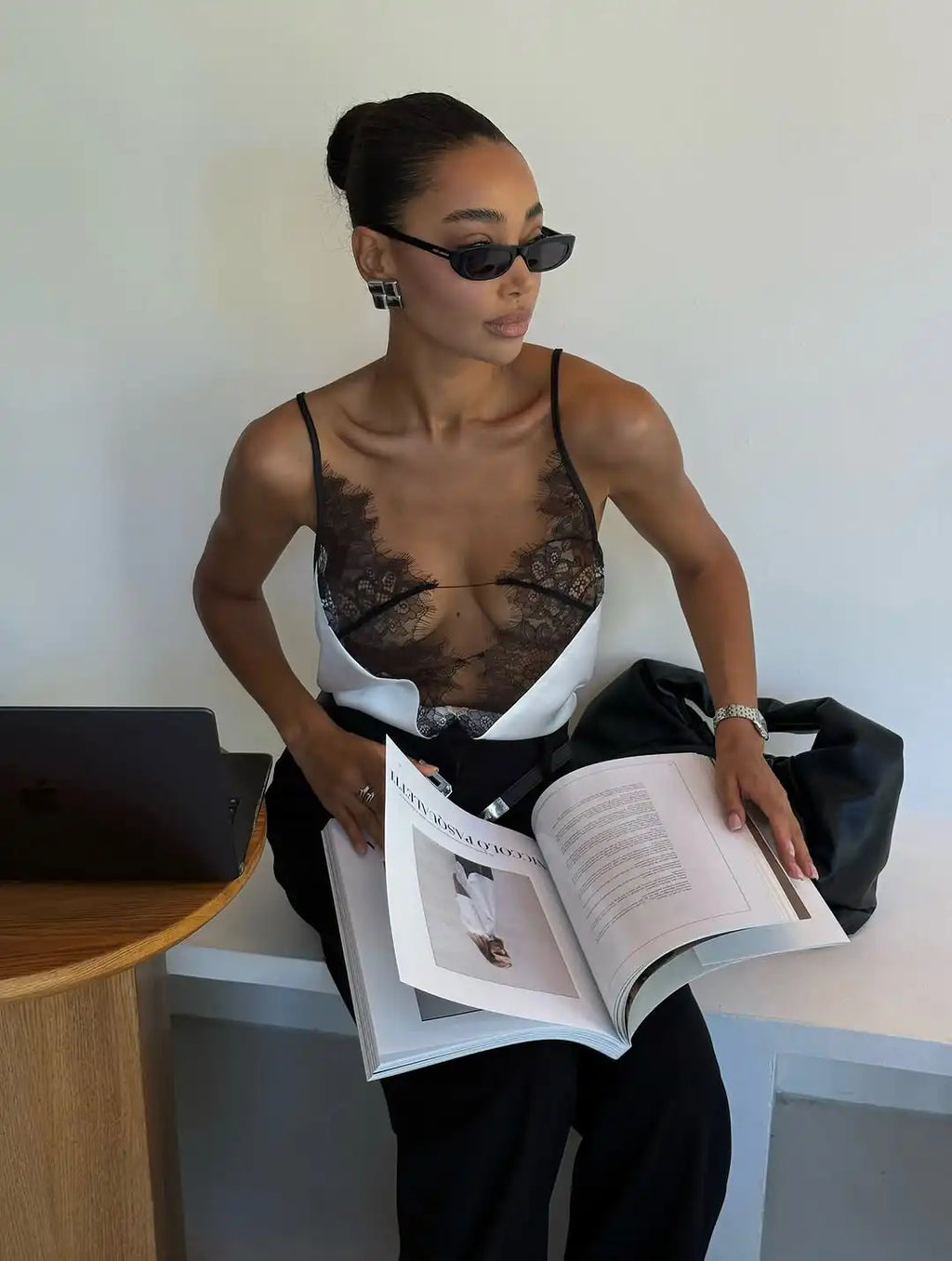 Lace Patchwork Sling Top Women Chic Deep V-neck Hollow-out Sleeveless Off-shoulder Short Blouse Lady 2025 Daily Highstreet Tops