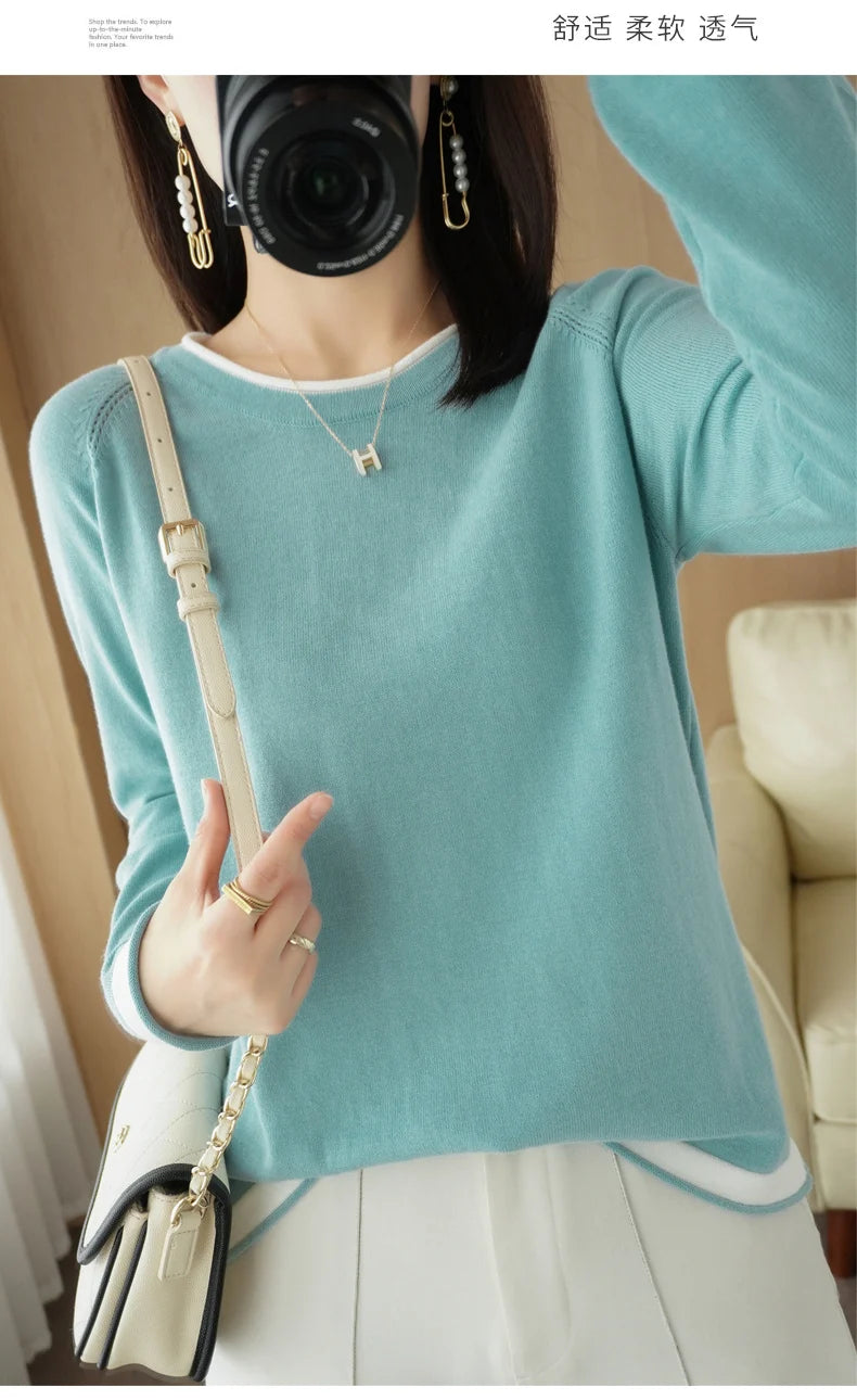 Cotton Round-Neck Loose Knit Sweater