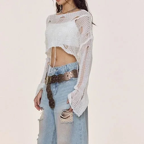 Y2K Hollow-Out Crop Sweater