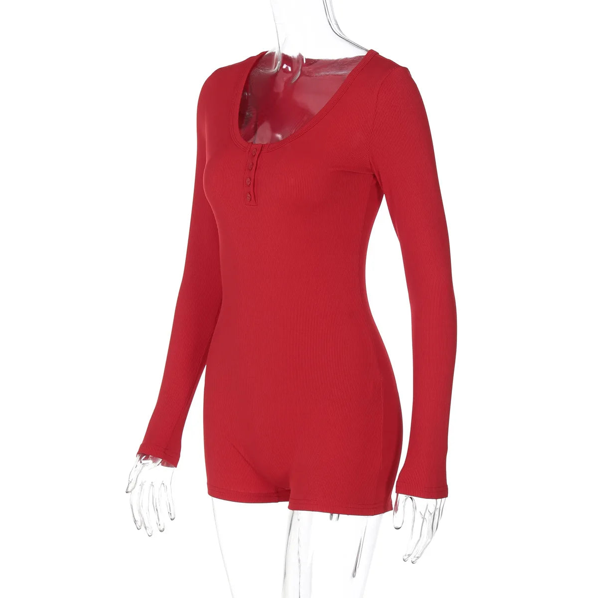 Hugcitar Spring Ribbed Solid Square Collar Long Sleeve Buttons Sexy Bodycon Skinny Playsuit Women Casual Romper Streetwear Sport