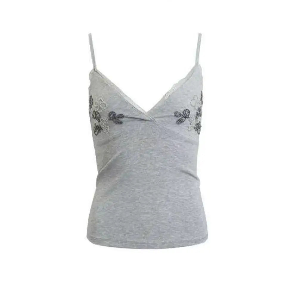 Floral Embroidery Lace Camisole Sleeveless Slim Fit Off Shoulder Camisole Stretchy Rhinestone Lace Top for Fashionable Girls