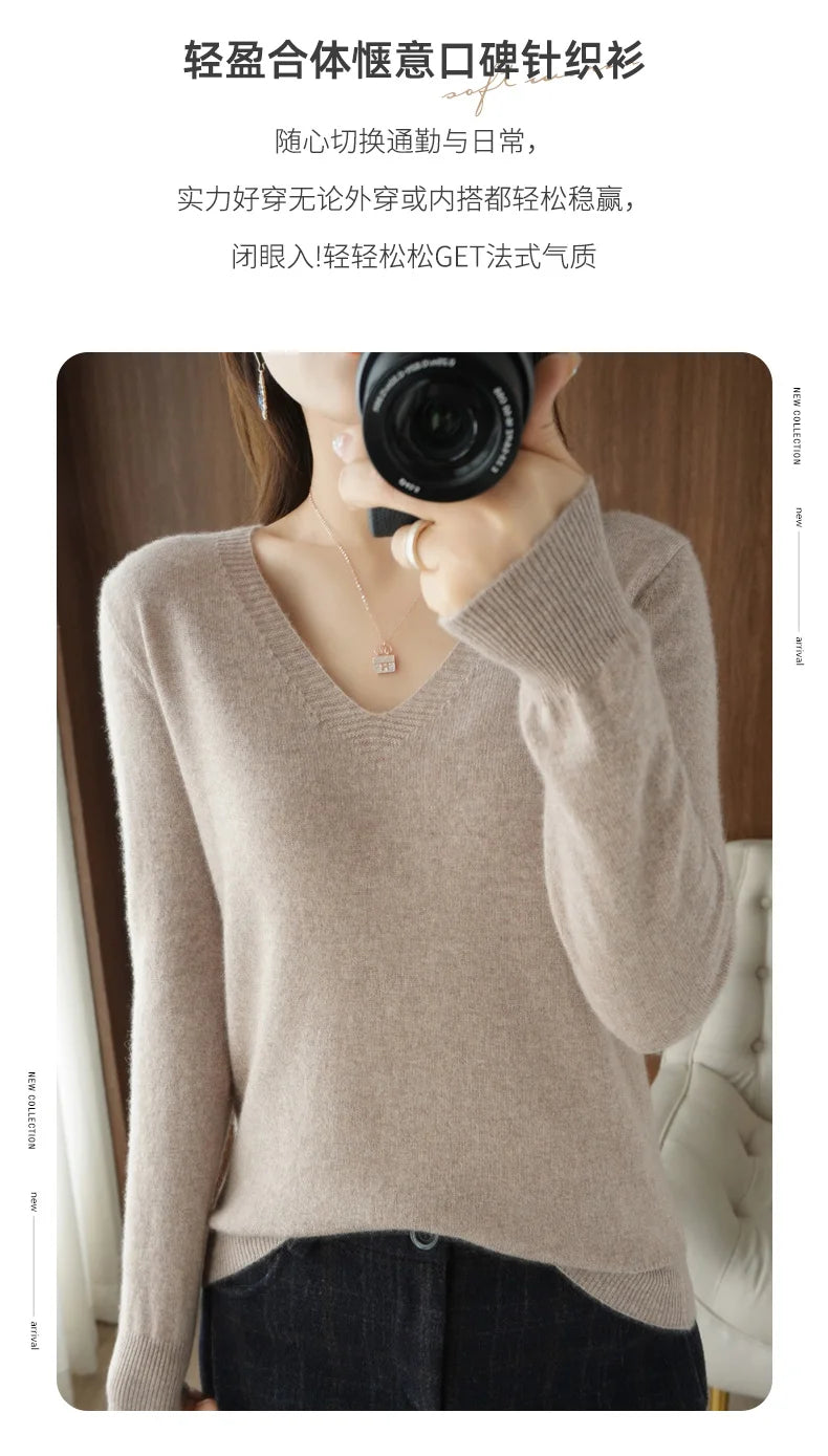 Lace-Neck Hollow-Out V-Neck Knit Pullover