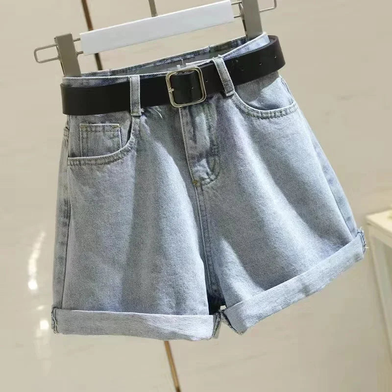 Moto Wing Rivet Embroidered Denim Shorts