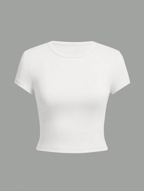 4 Pieces Solid Color Basic Short-Sleeved Tight-Fitting T-Shirt for Women's Casual Summer Minimalist Women's Style Top O-Neck