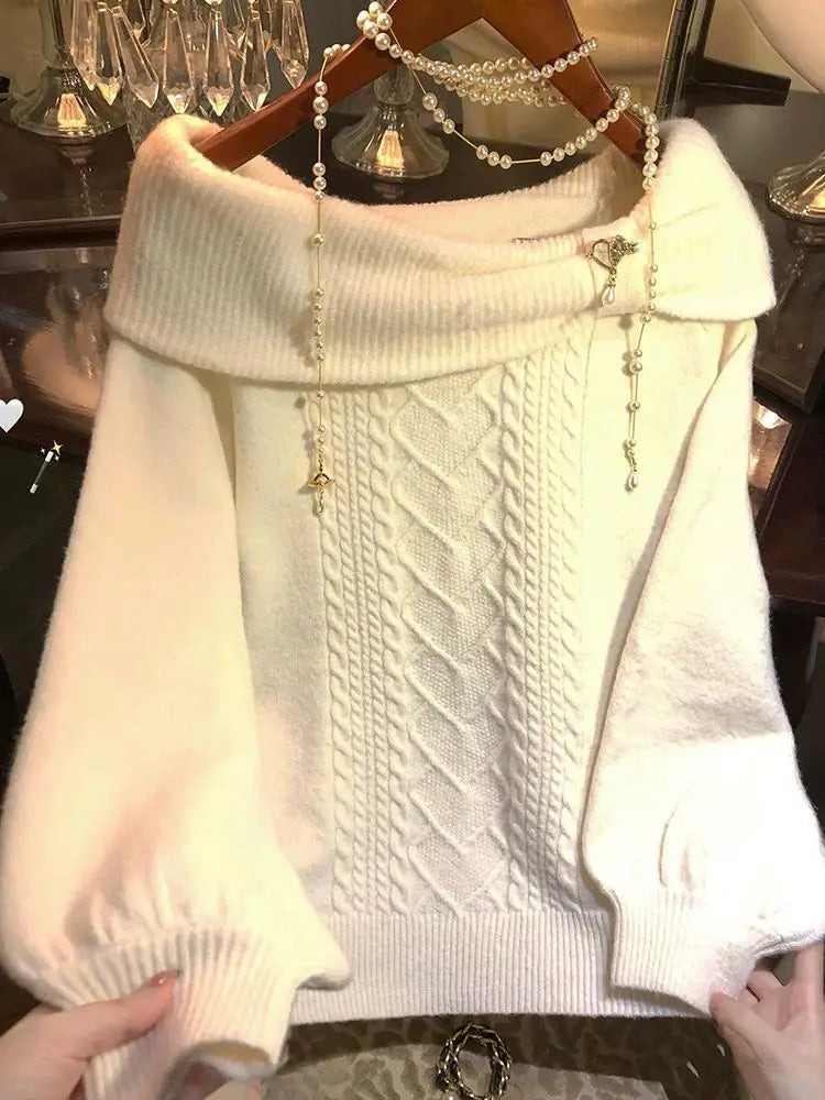 Bow Off-Shoulder Knit Sweater