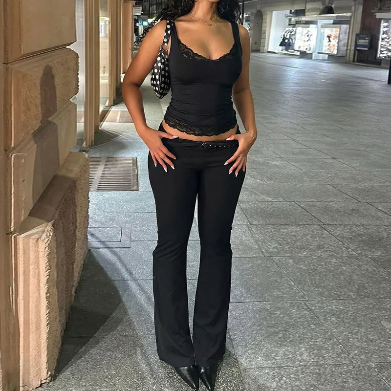 Black Lace Tank Top For Women V-Neck Backless Streetwear Spaghetti Patchwork Cropped Y2k Top Female Sexy Lace Vest 2026