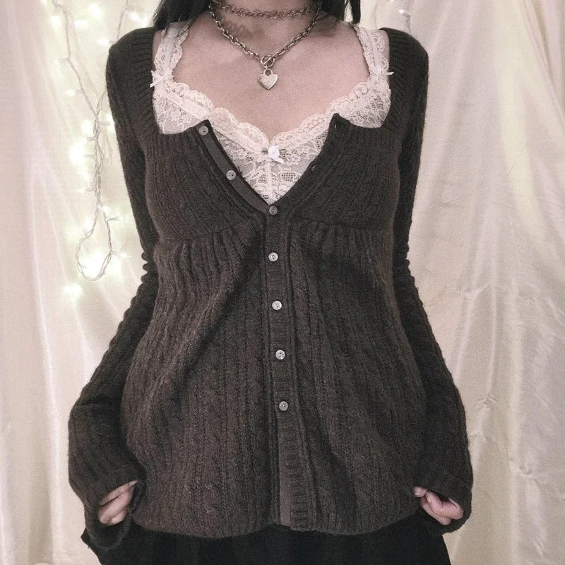 Y2K Babydoll Square-Neck Knit Pullover