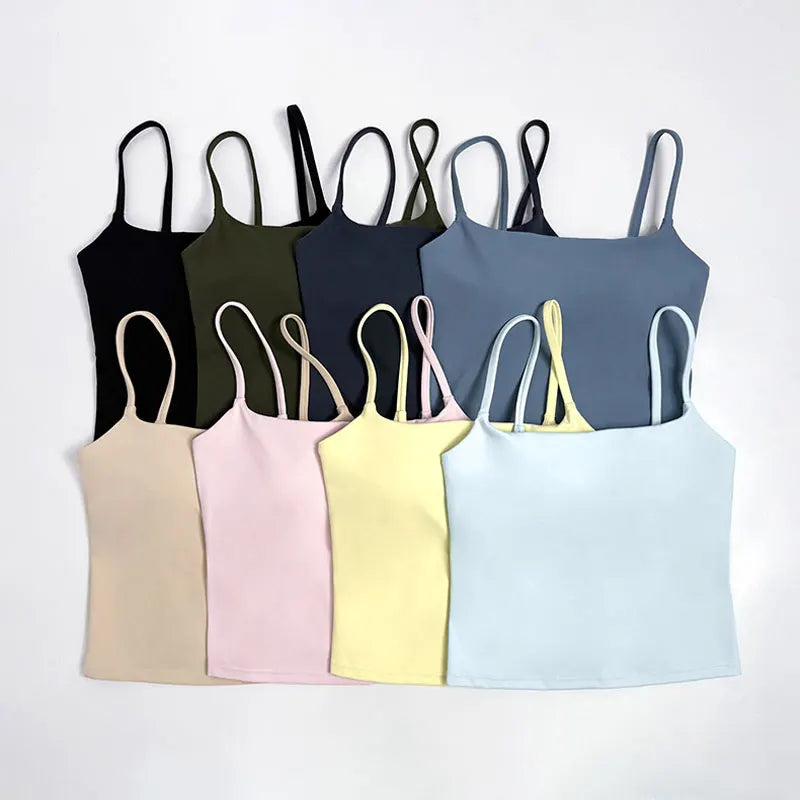 NCLAGEN Yoga Vest SoftMotion Strappy Mid with Built in Bra Shelf Women Gym Tank Top Naked-feel Workout Fitness Pilates Camisole