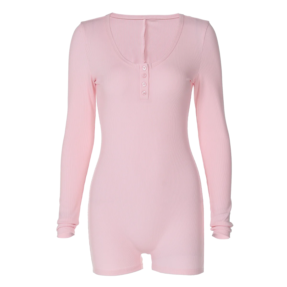 Hugcitar Spring Ribbed Solid Square Collar Long Sleeve Buttons Sexy Bodycon Skinny Playsuit Women Casual Romper Streetwear Sport