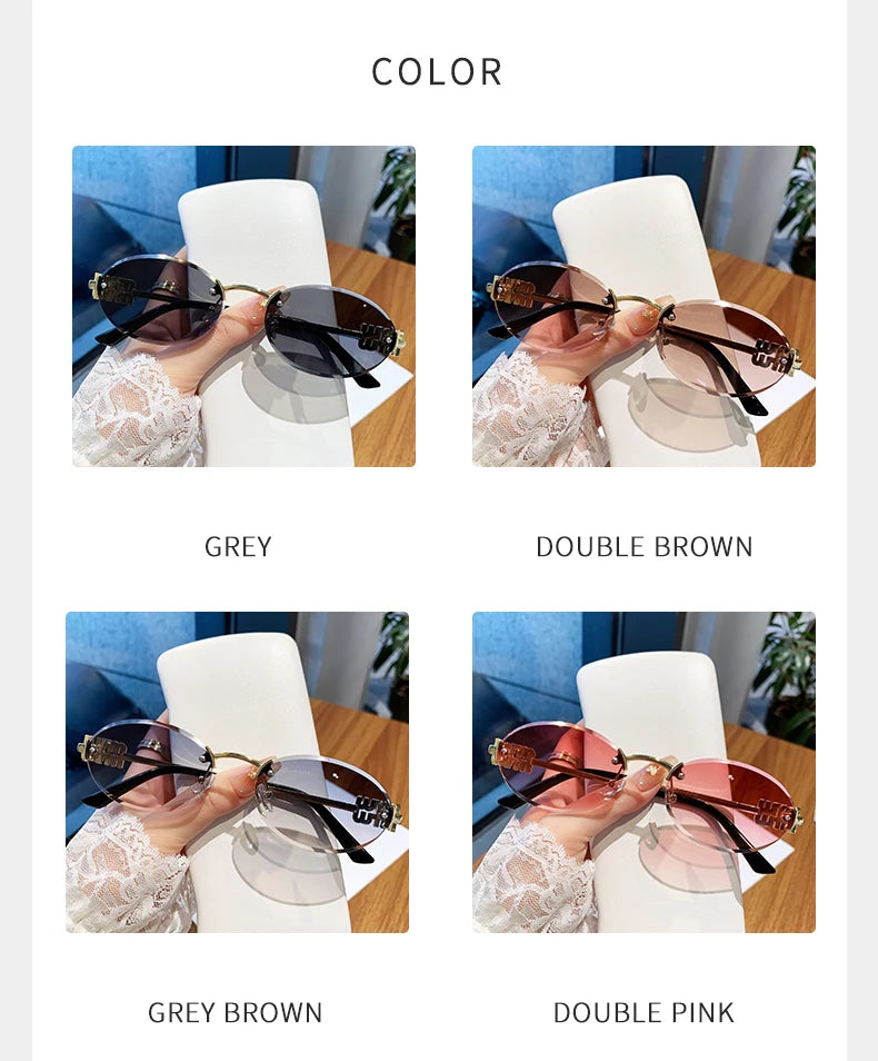 Oval Rimless Cut-Edge Sunglasses