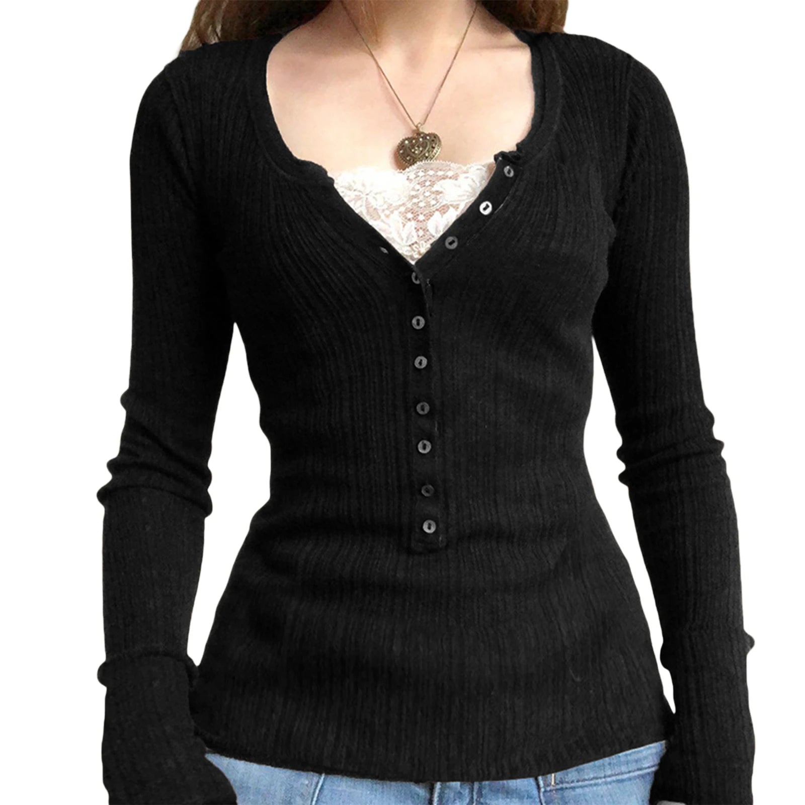 Lace Patchwork Bow Knit Top