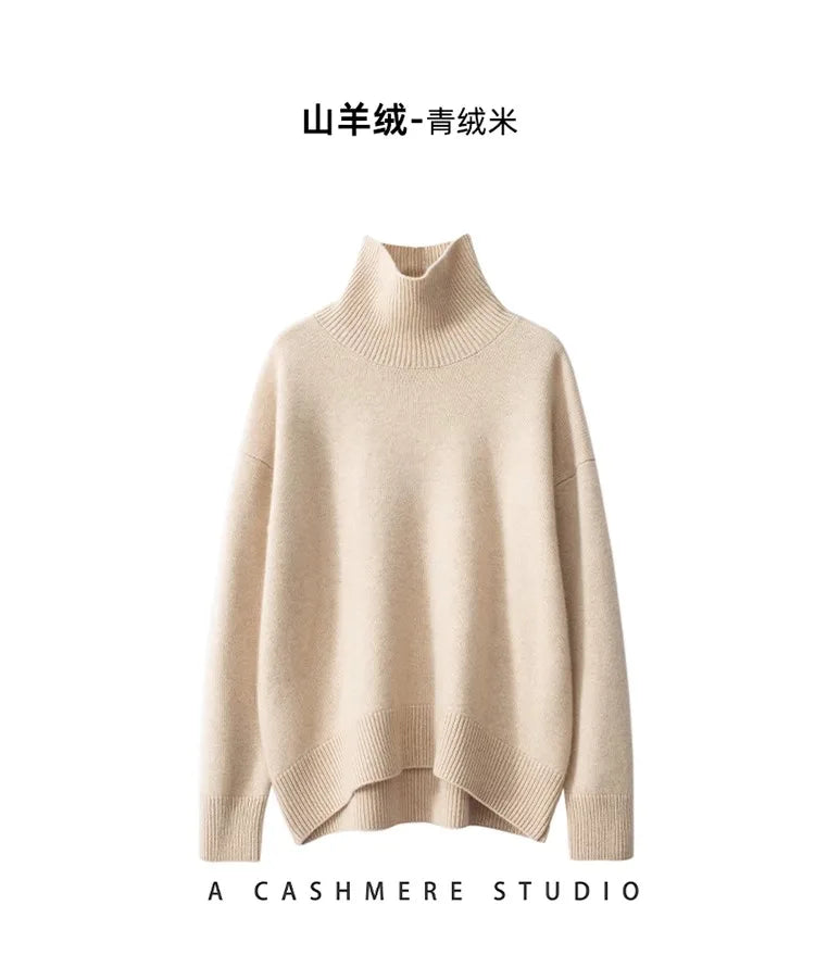 100% Cashmere Turtleneck Oversized Pullover