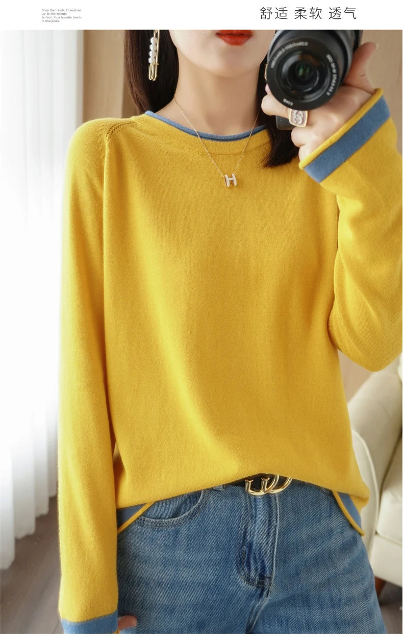 Cotton Round-Neck Loose Knit Sweater