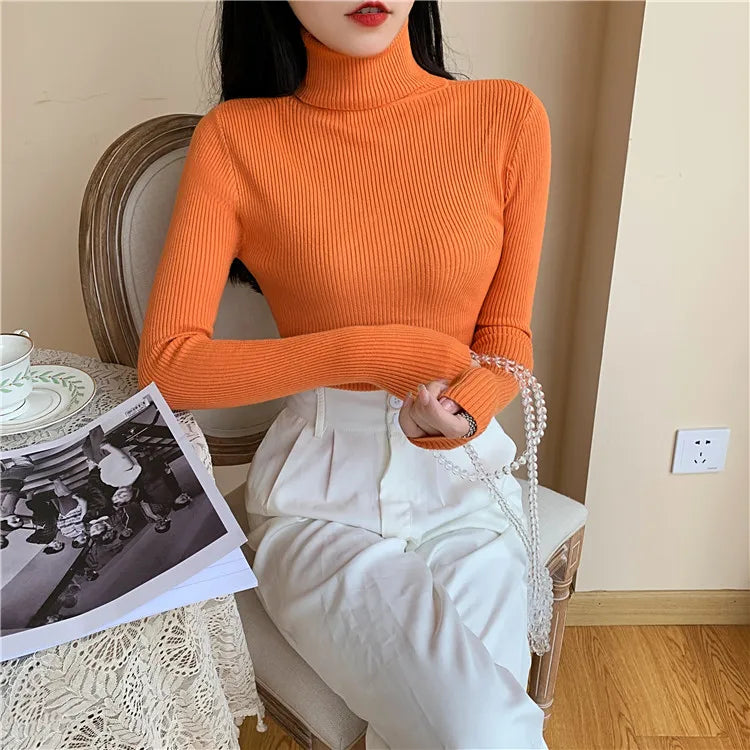 Ribbed Foldover Turtleneck Sweater