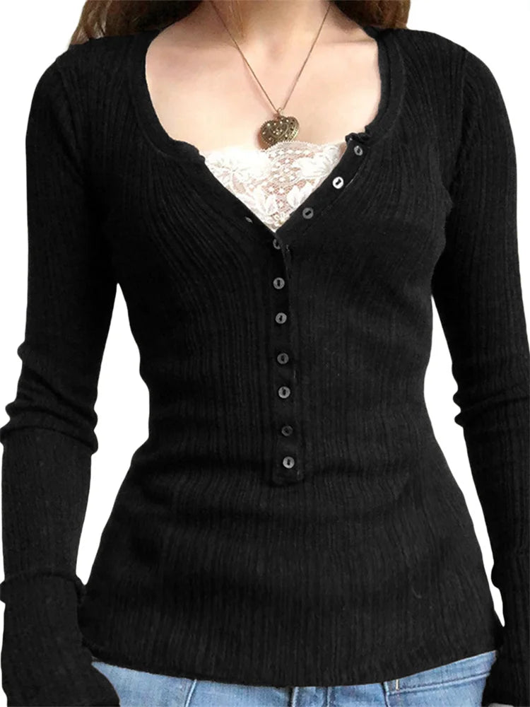 Lace Patchwork Bow Knit Top