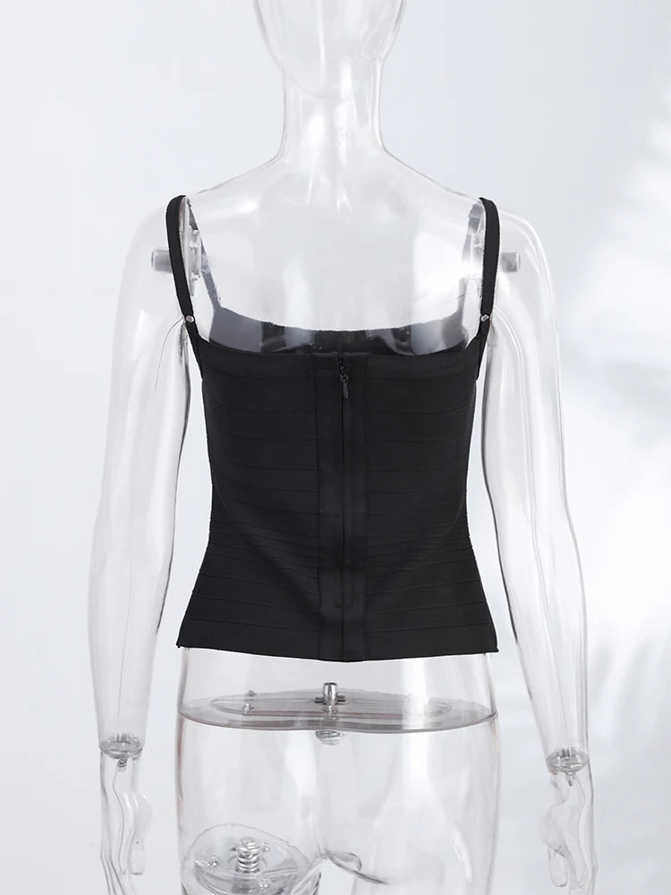 Women's Corset Tops Bandage Striped Spaghetti Strap Crop Top Square Neck Sleeveless Bodycon Stretch Partywear Chic Lady Clubwear