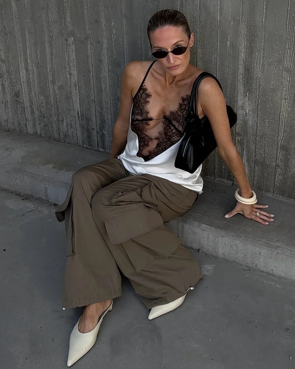 Lace Patchwork Sling Top Women Chic Deep V-neck Hollow-out Sleeveless Off-shoulder Short Blouse Lady 2025 Daily Highstreet Tops