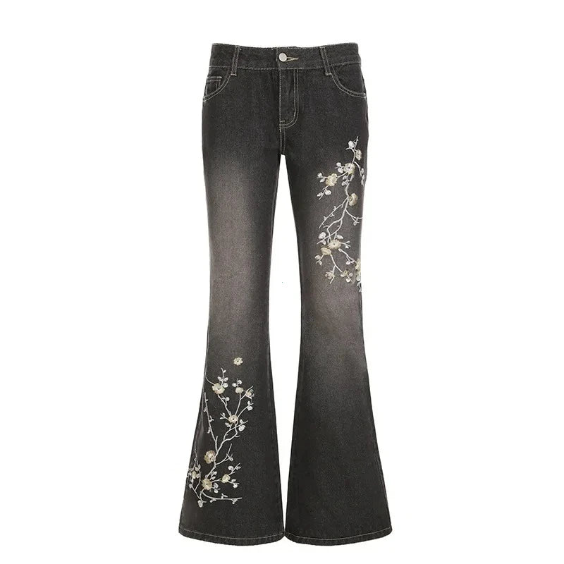 Floral Embroidery Flare Jeans