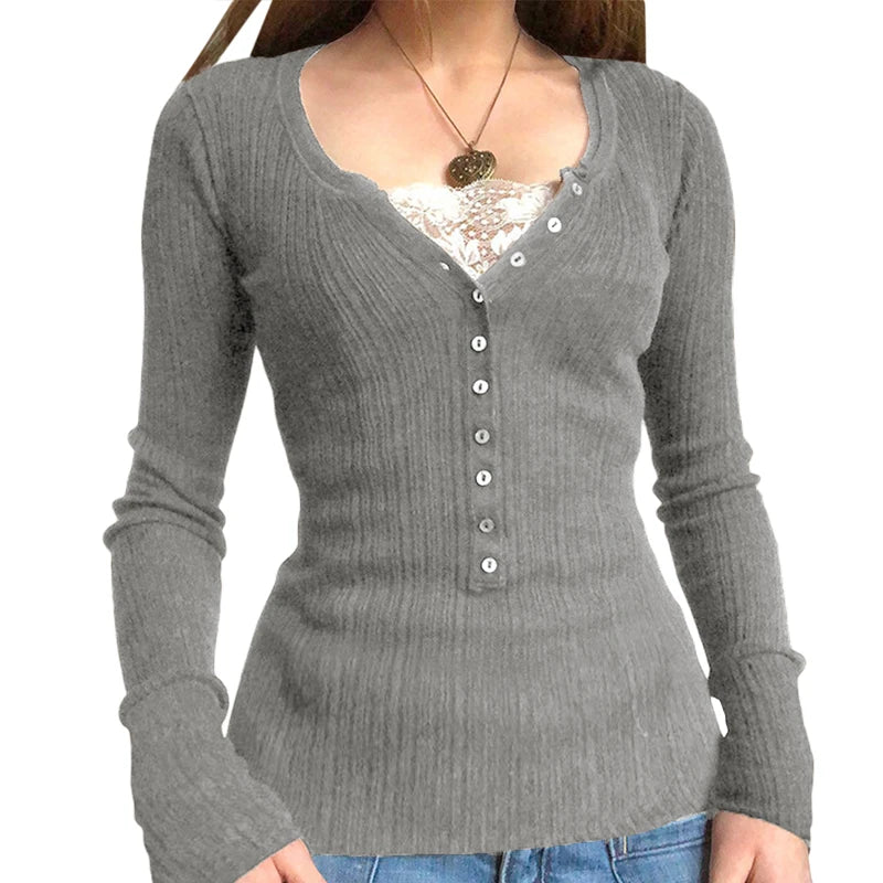 Y2K Babydoll Square-Neck Knit Pullover