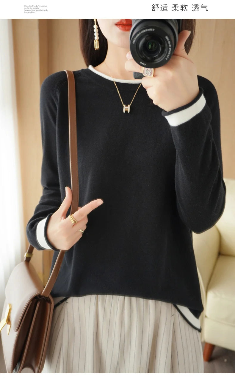 Cotton Round-Neck Loose Knit Sweater