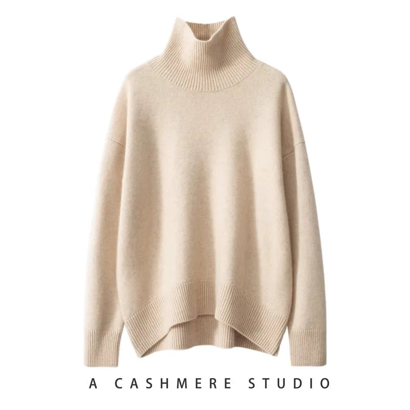 100% Cashmere Turtleneck Oversized Pullover