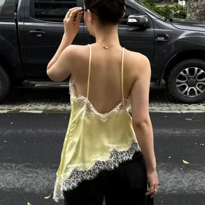 Satin Lace Backless Cami