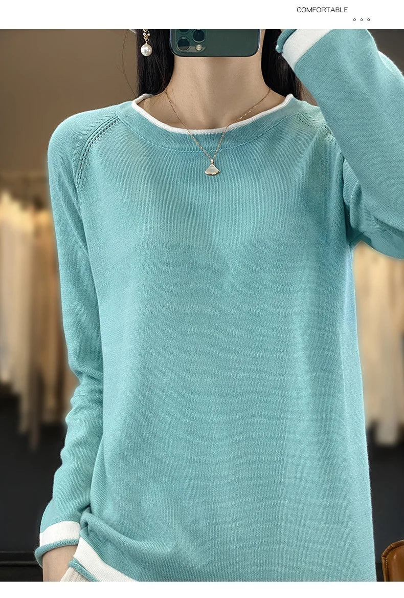 Cotton Round-Neck Loose Knit Sweater