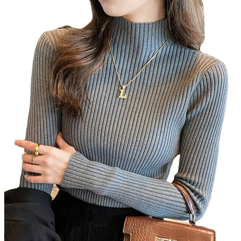 Slim Turtleneck Long-Sleeve Knit Top