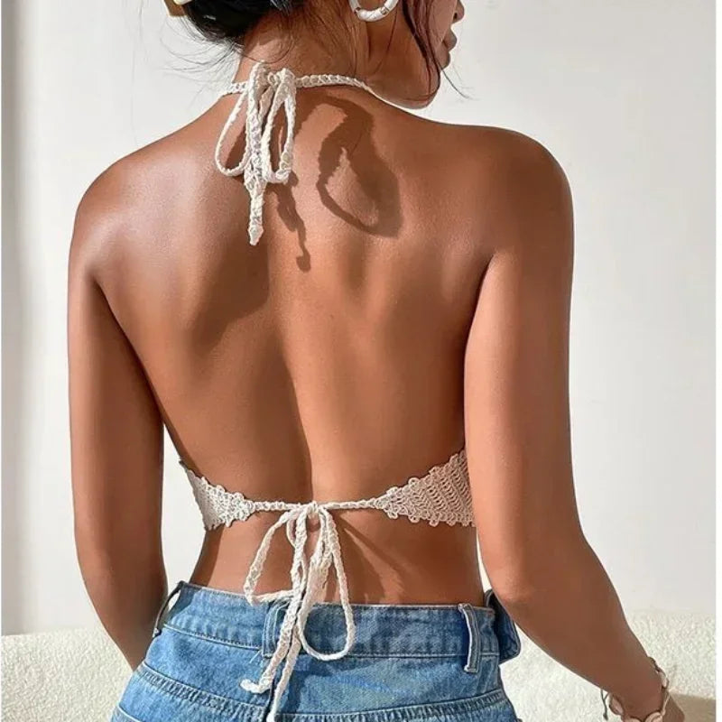 Ivory Lace Halter Crop Top