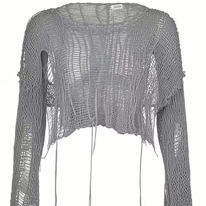 Y2K Hollow-Out Crop Sweater