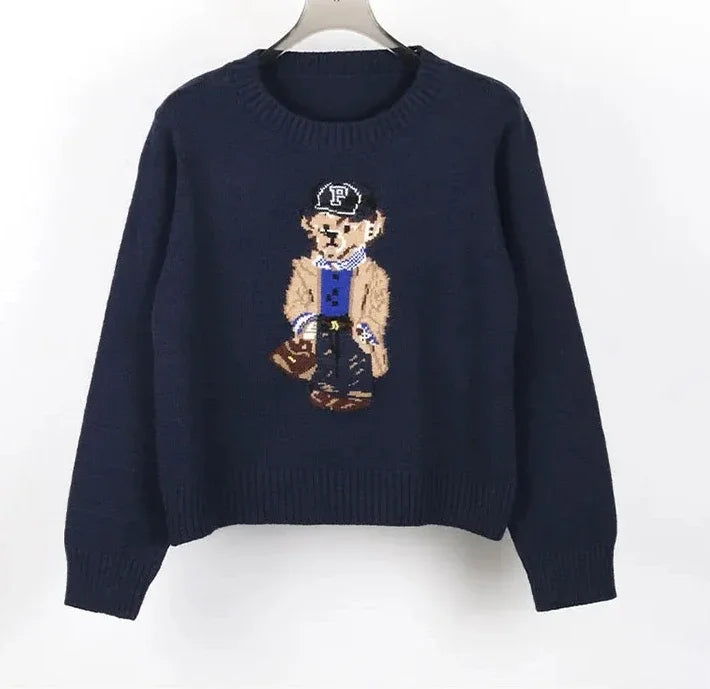 Crochet Bear Jacquard Knit Sweater