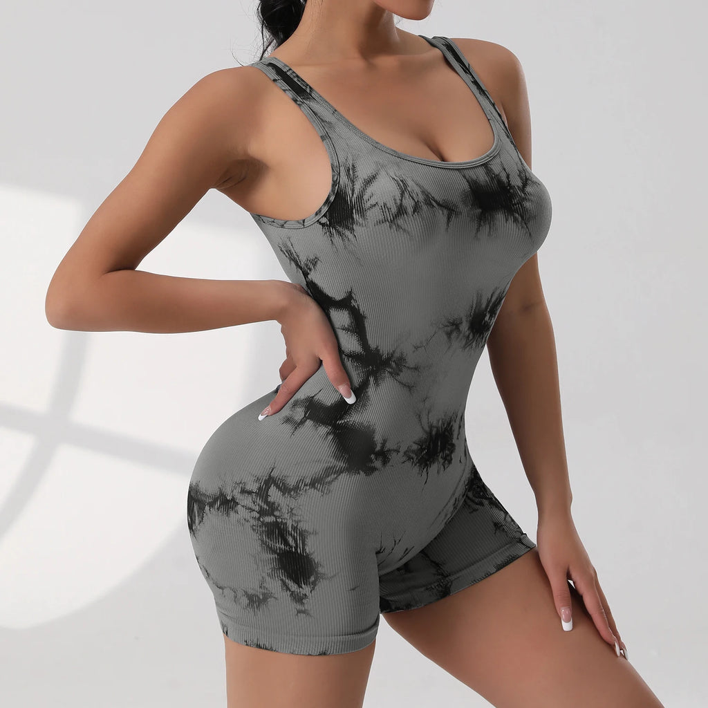 Sexy V Back Scrunch Sports Jumpsuit Women Gym Rompers Sleeveless Sportswear Bodysuits Women Casual One-Piece Suit Yoga Clothing