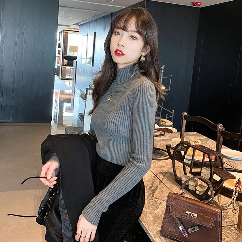 Slim Turtleneck Long-Sleeve Knit Top