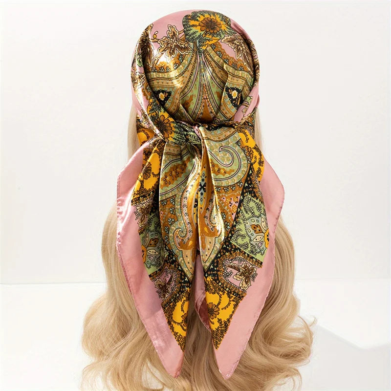 Printed Satin Square Scarf