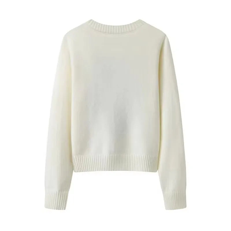 Crochet Bear Jacquard Knit Sweater