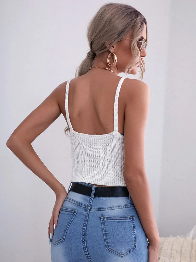 Crochet-Trim V-Neck Knit Camisole Top