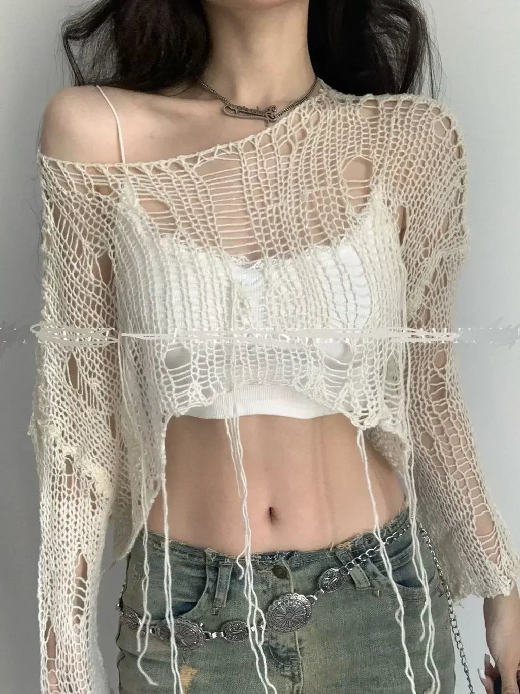 Y2K Hollow-Out Crop Sweater